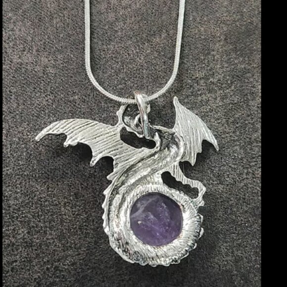 Amethyst Crystal Dragon Necklace - Picture 2 of 2